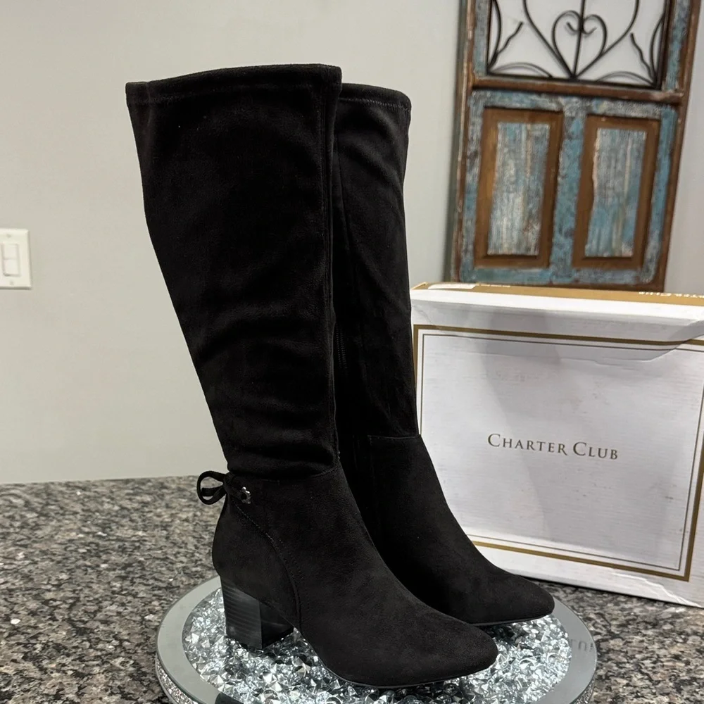 Charter Club Women's tall fabric Black Boots NWT 5.5